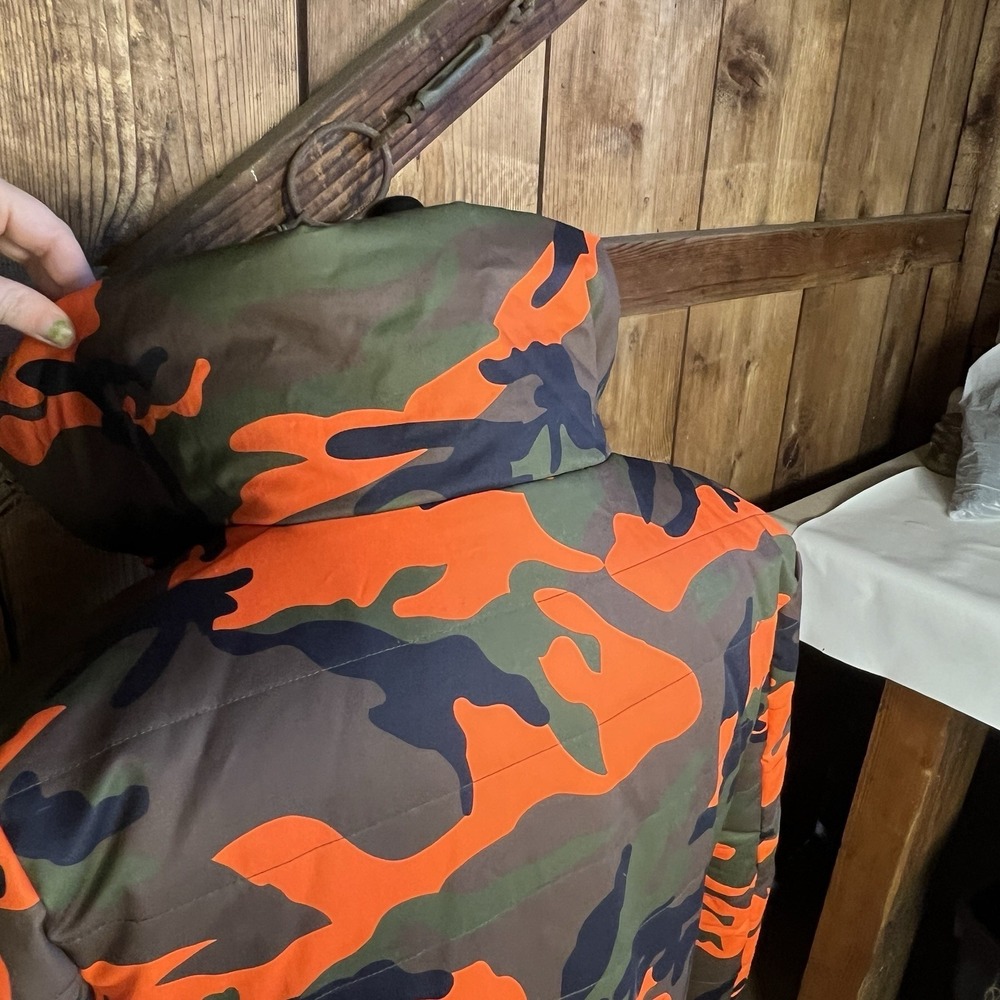 AZALEA WANG Midtown Peplum Puffer Trench Women's Size 1X Camo Orange Black - Picture 8 of 13